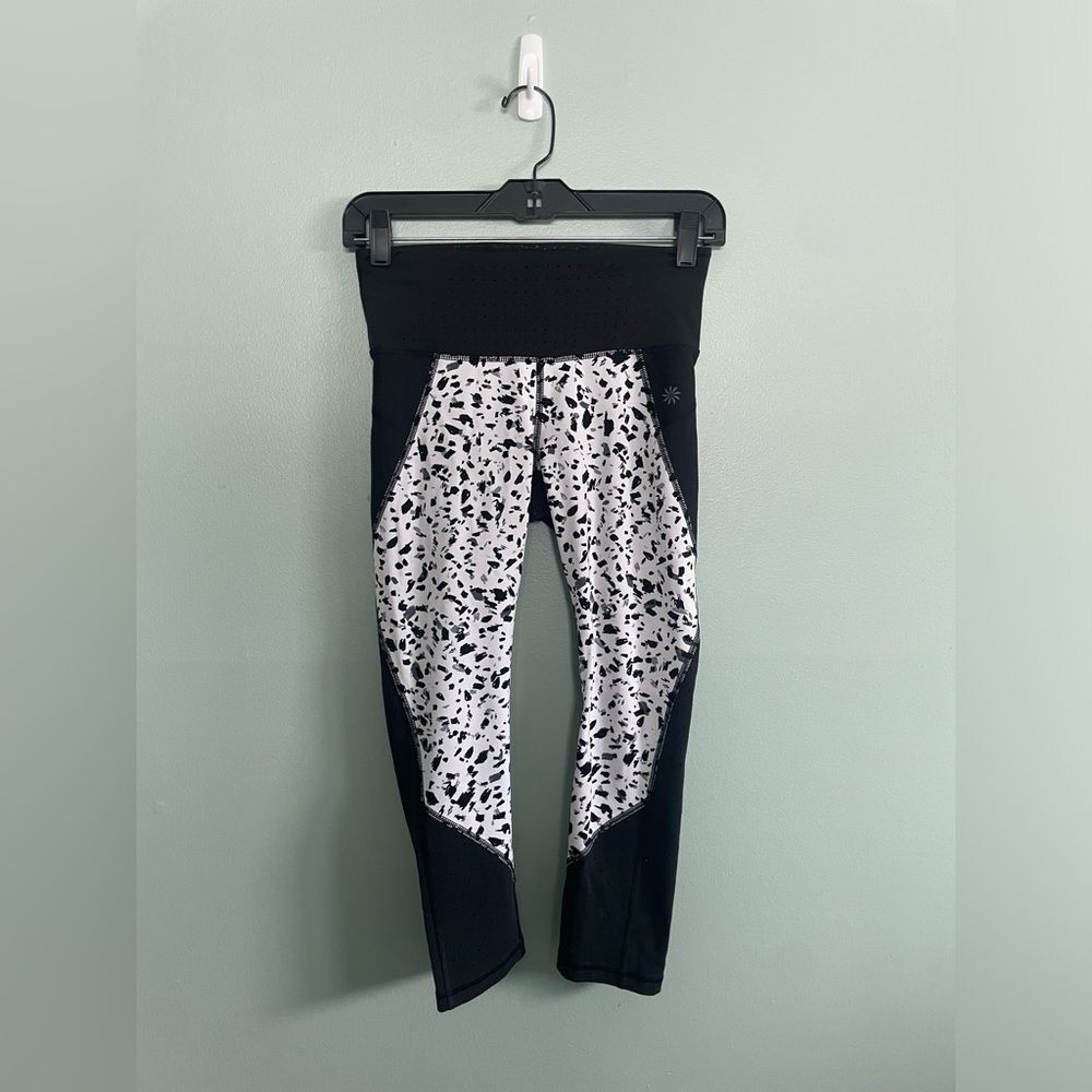 Athleta Black White Speckled Midi Thigh Yoga Athletic Legging Pant SZ XS
